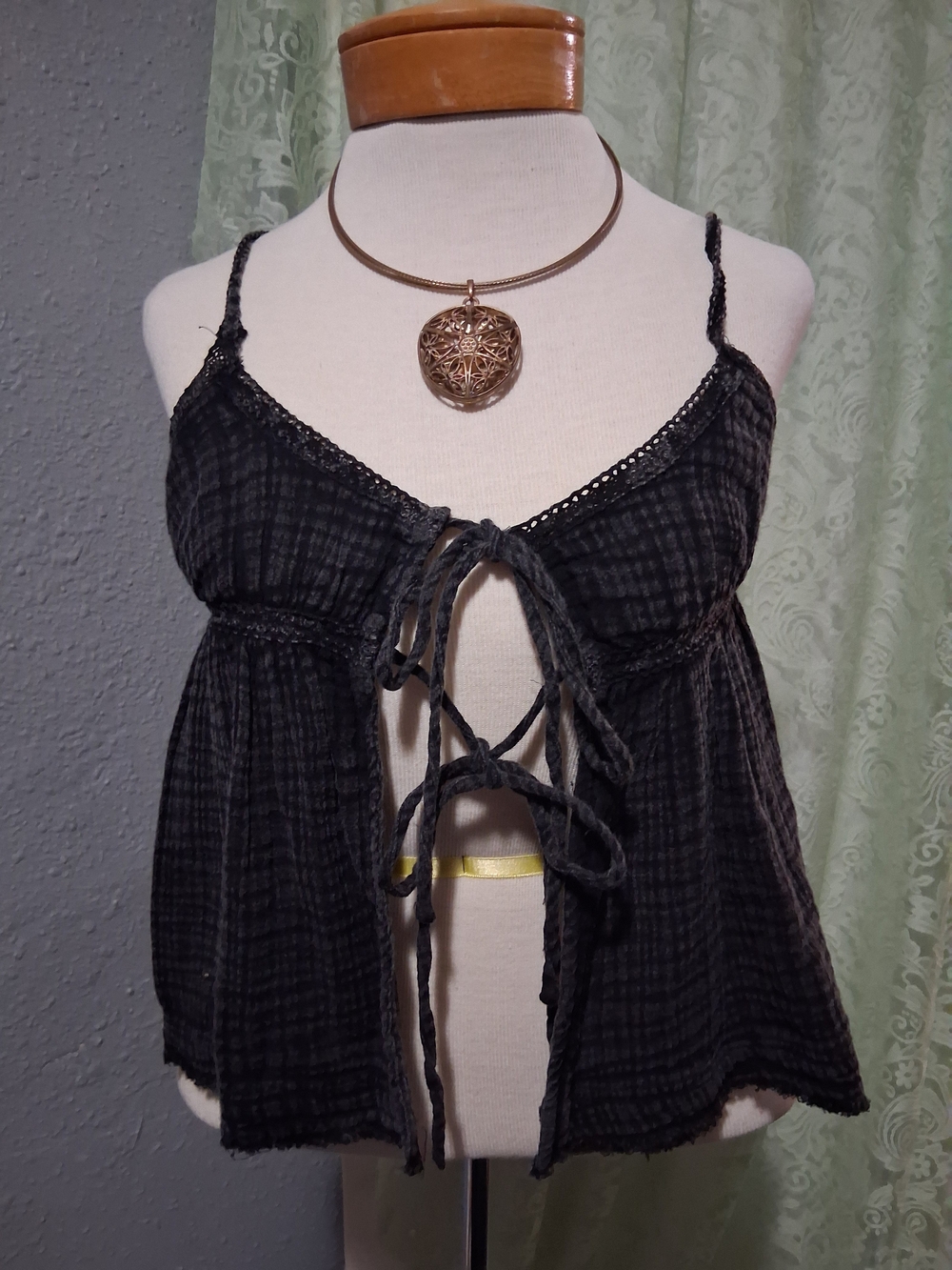 Urban Outfitters - OUT FROM UNDER-Black Gauze Material Crop T Tie-Front Camisole